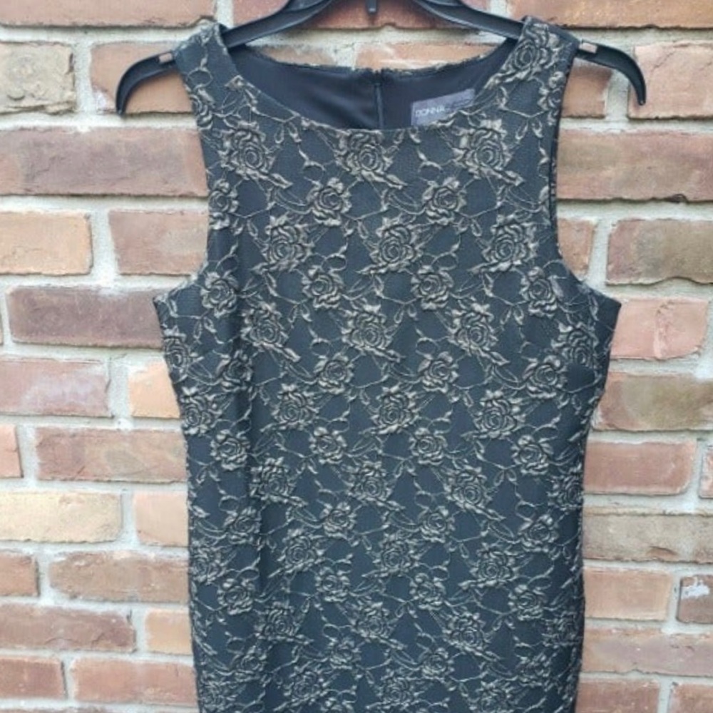 NWT DONNA RICCO Black Gold Metallic Sheath Dress Size 10